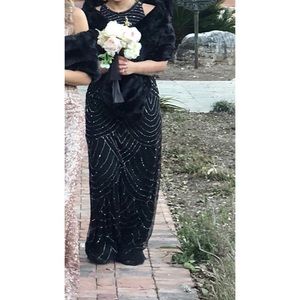 Art Deco Beaded Blouson Dress with Halter Neckline